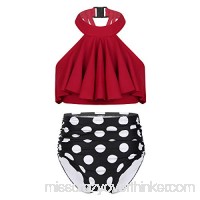 dPois Kids Girls' 2PCS Halter Ruffled Tankini Swimsuit Swimwear Flounced Crop Top with Bottoms Red B07QFRBV6T